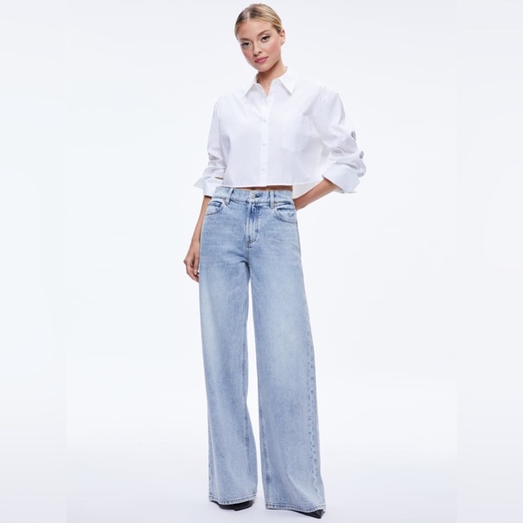 New! Alice+Olivia Classic Finley Cropped Button Down Top, Large - Picture 2 of 7